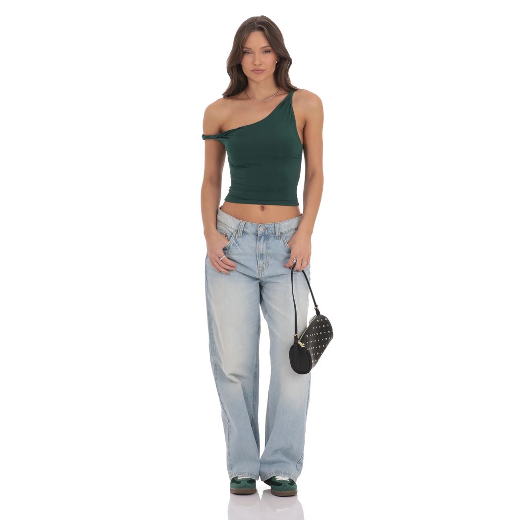 Clover Craze Off-Shoulder Twist Crop Top