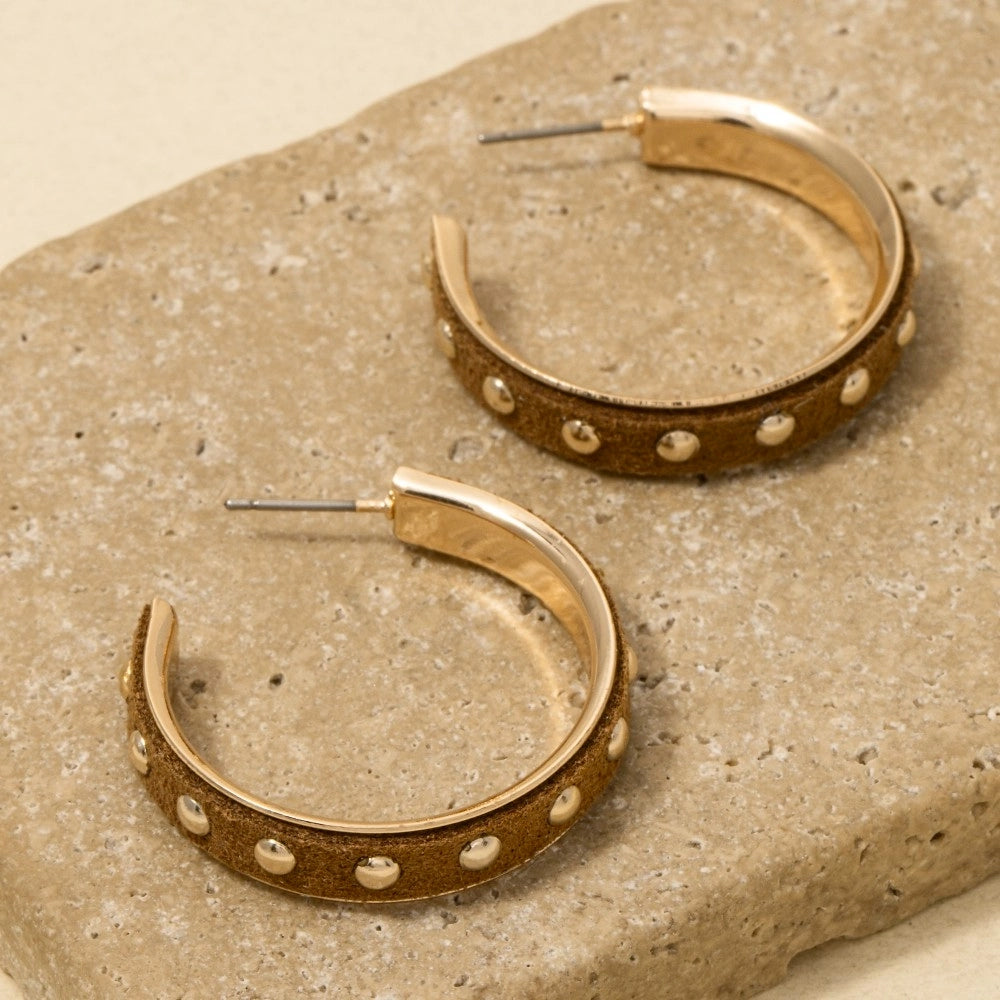 Studded Faux Suede Hoop Earrings