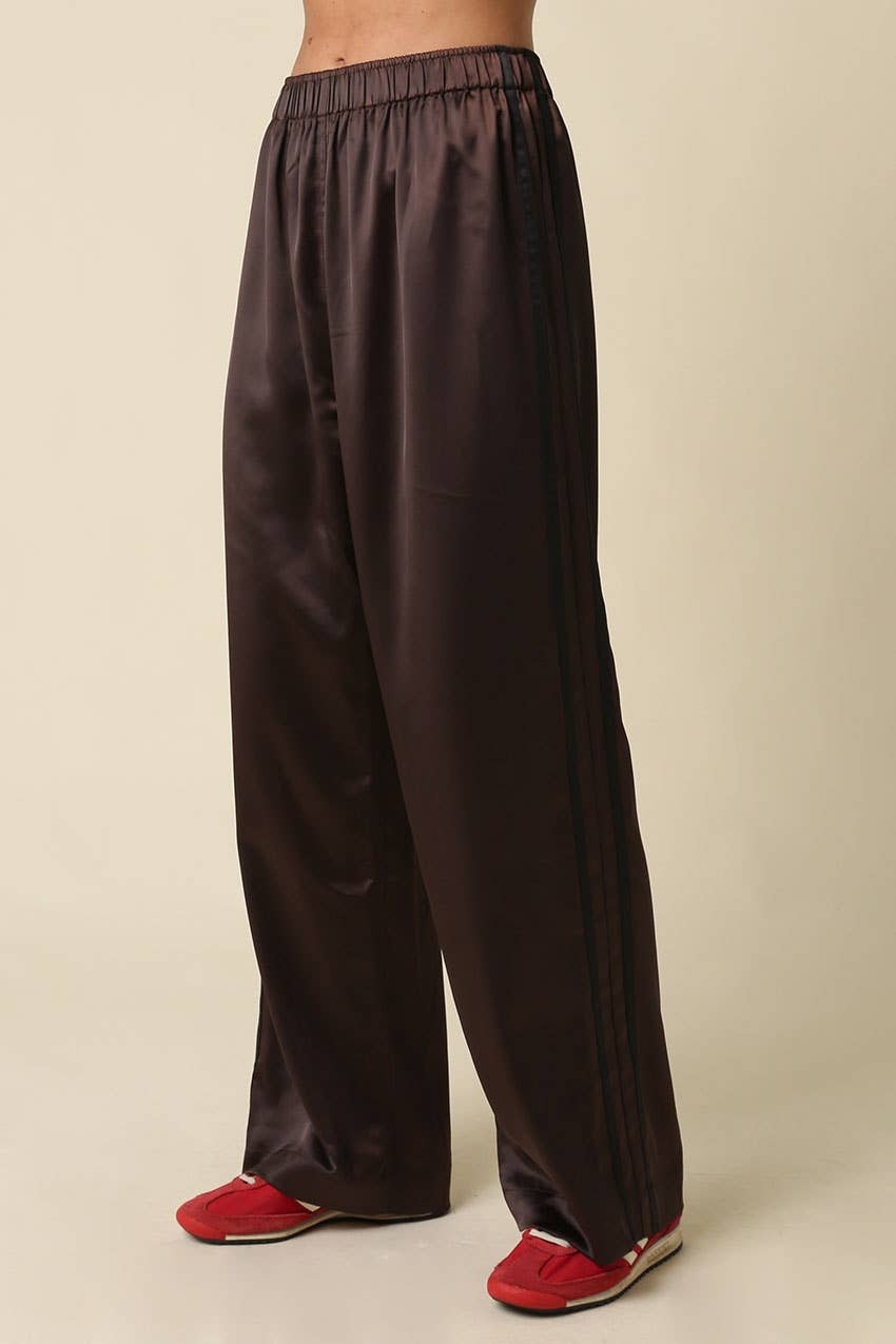 After Hours Satin Pants-Brown