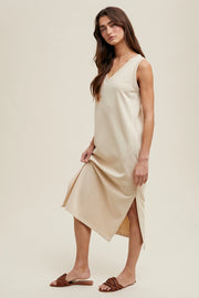 Essential V-Neck Midi Tank Dress Beige
