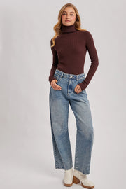 Second Skin Ribbed Turtleneck –Chocolate Brown