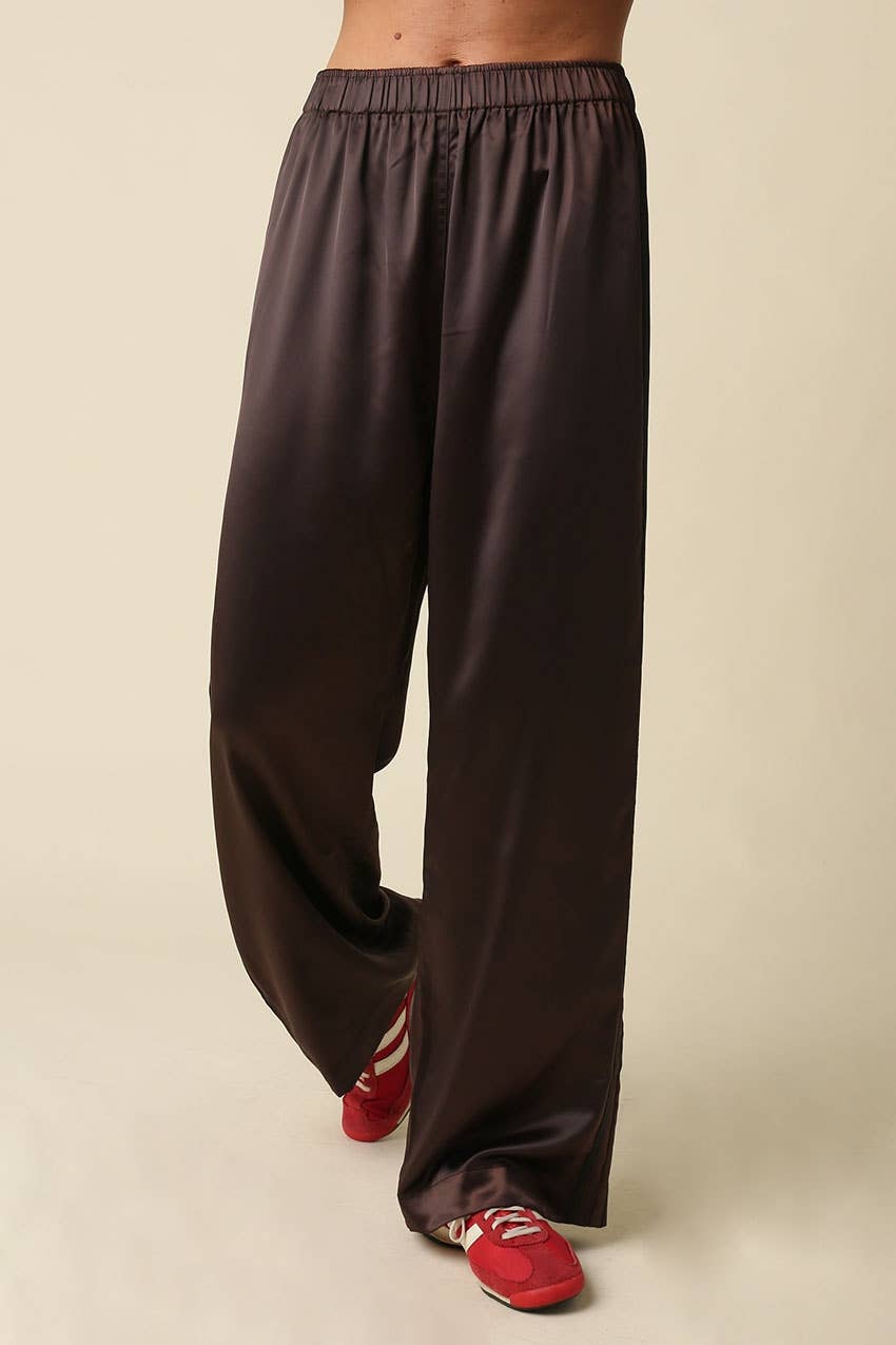 After Hours Satin Pants-Brown