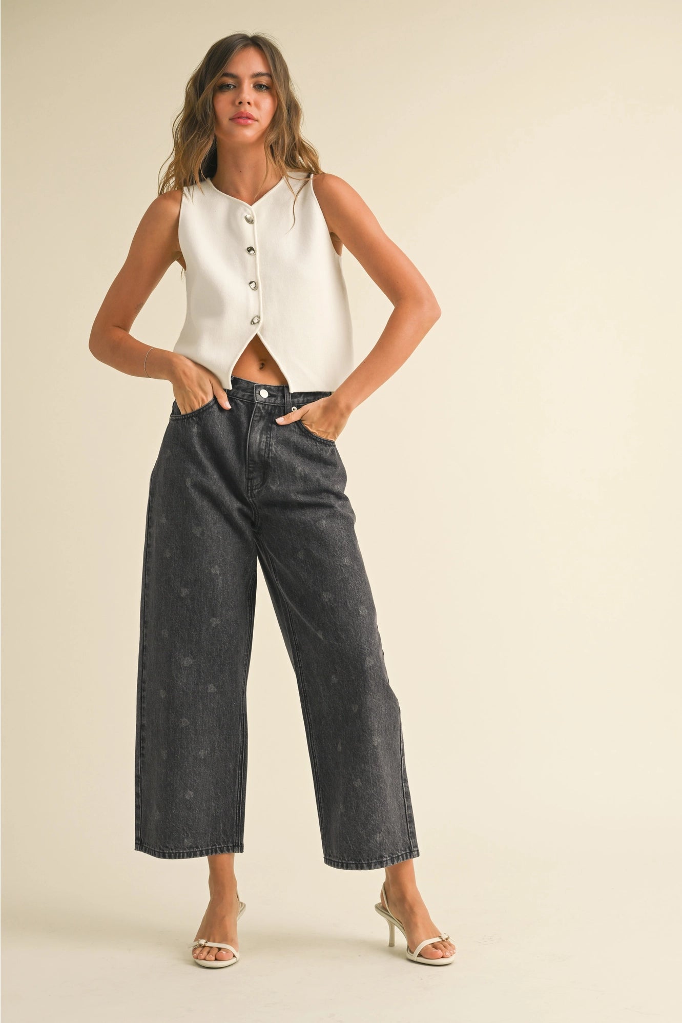 The Uptown Vest – Cream Knit with Metal Button Detail
