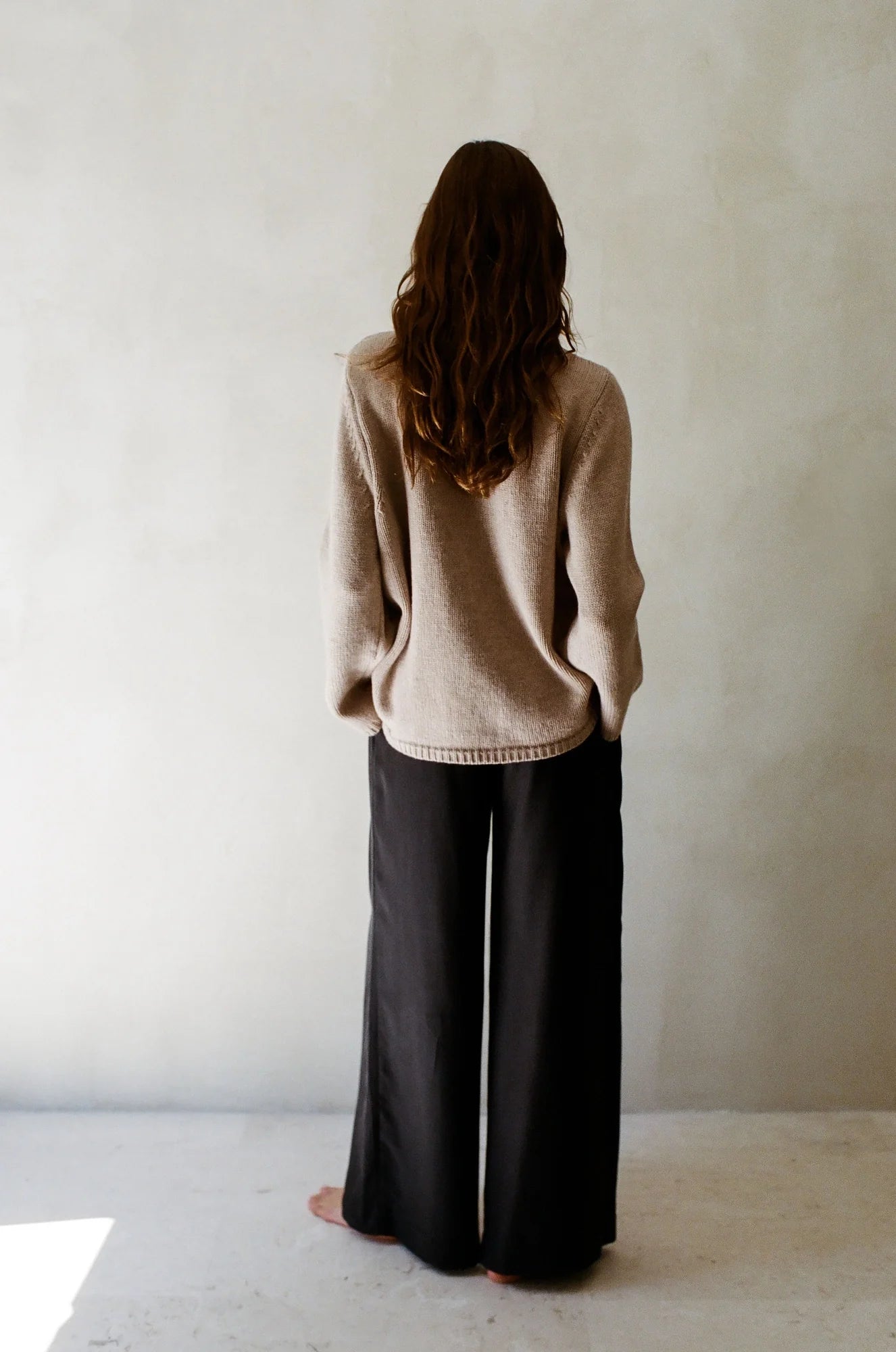 Cashmere Wool Ribbed Turtleneck Sweater - Beige