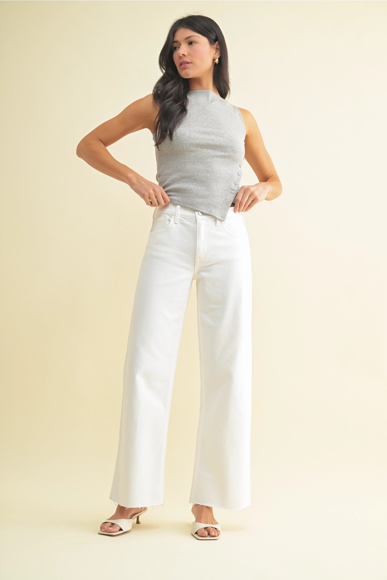 Full-Length Raw Hem White Denim