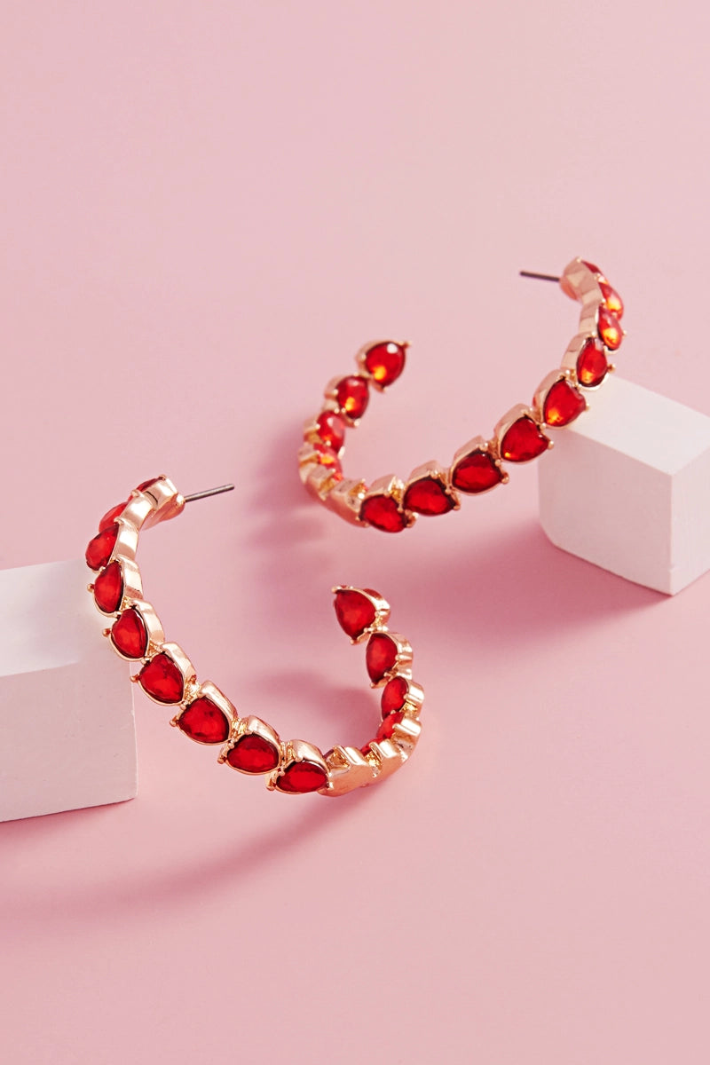 Red Stone Heart Hoops