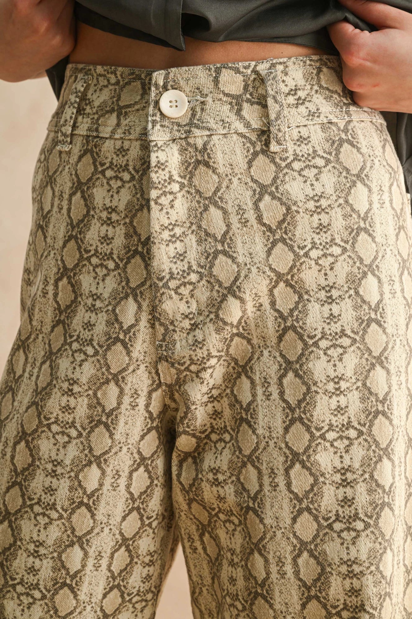 Wild Side Snake Print Denim – Beige
