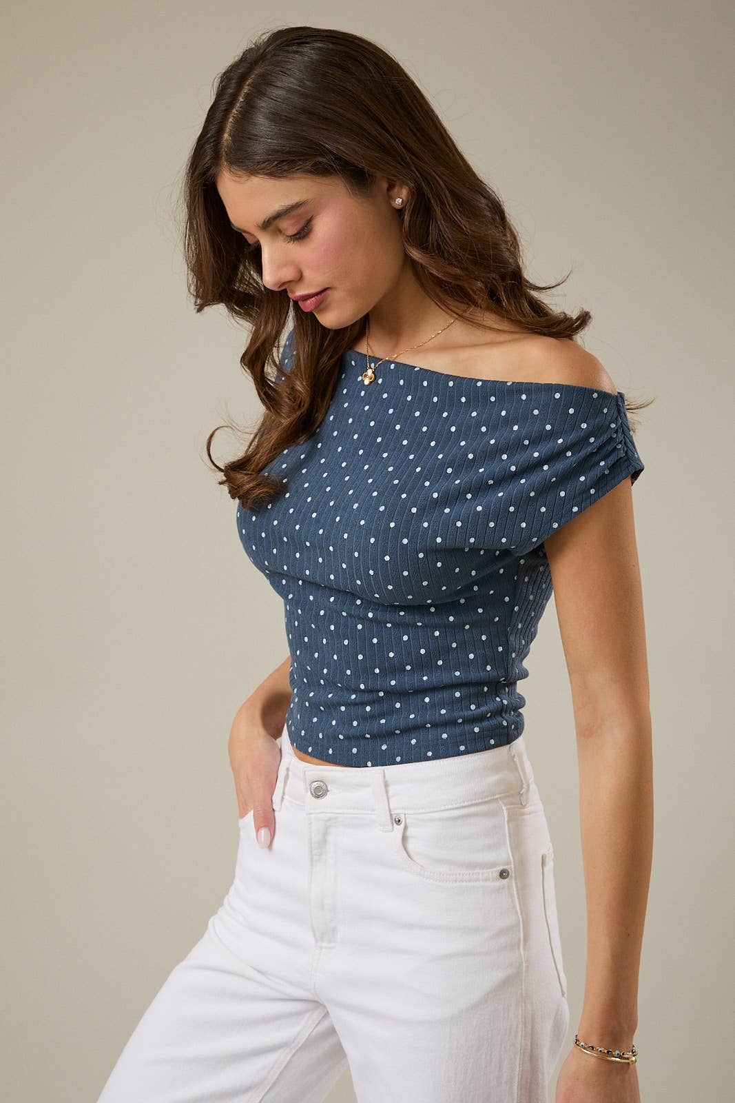 Midnight Dot Off-Shoulder Top