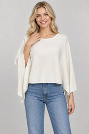 Cream Dolman-Sleeve Poncho Sweater