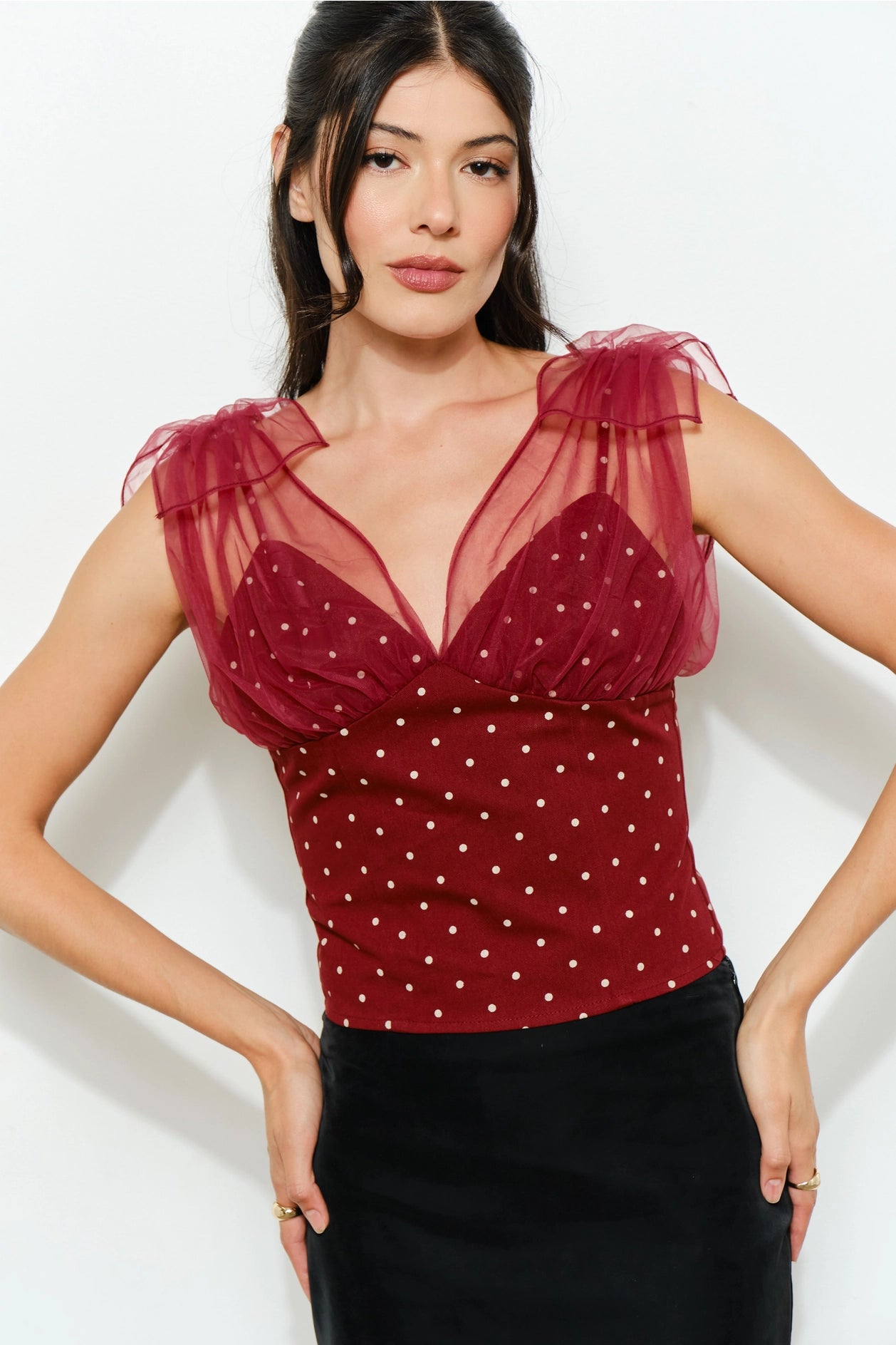 Scarlet Dot Mesh Top