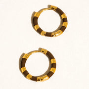18K Gold Vintage Enamel Hoop Earrings — Gold & Brown
