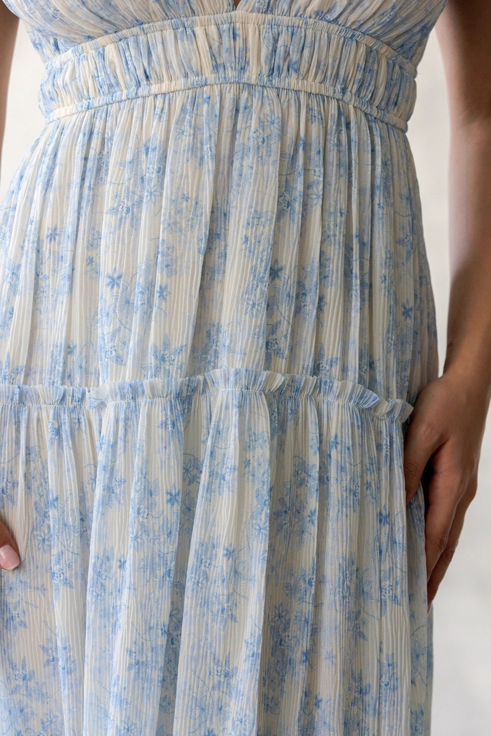Amara Blue Floral Tiered Midi Dress – Latch Boutique