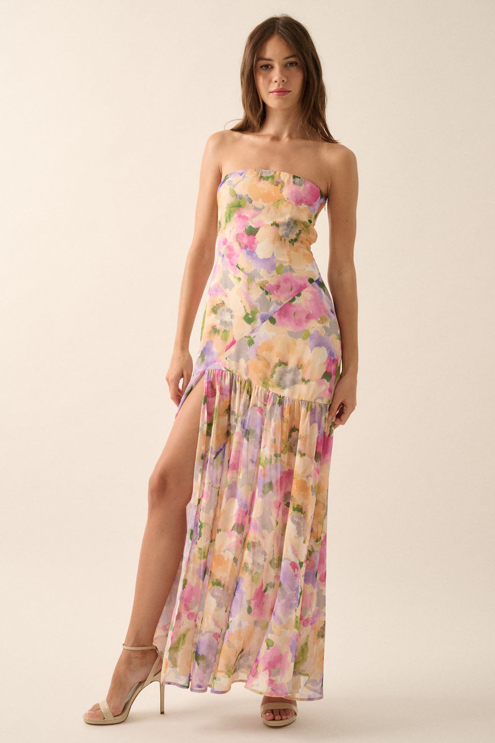 In Full Bloom Sheer Bottom Maxi Dress