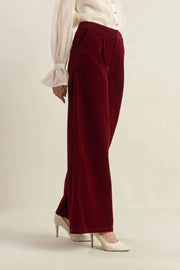 Cranberry Crisp Velvet Wide-Leg Trousers