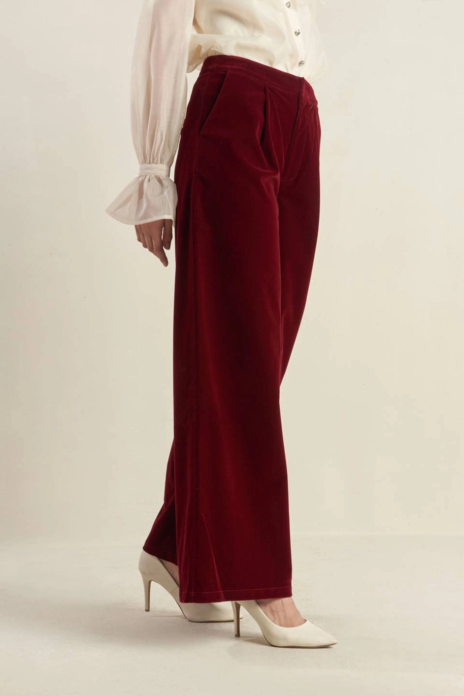 Cranberry Crisp Velvet Wide-Leg Trousers