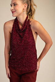 Cranberry Crisp Beaded Halter Top