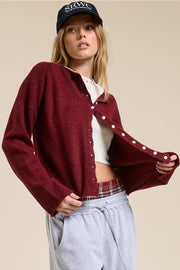 Essential Button-Up Cardigan - Wine
