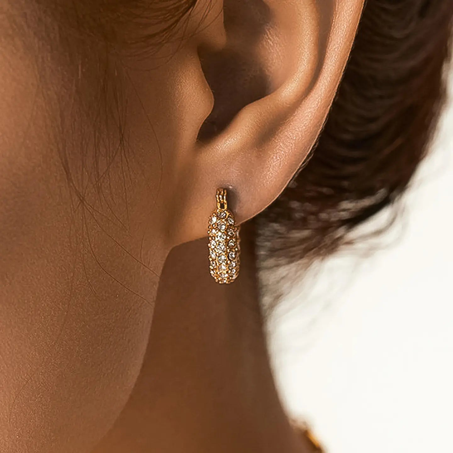 18KGF Aurora Rhinestone C-Hoop Earrings