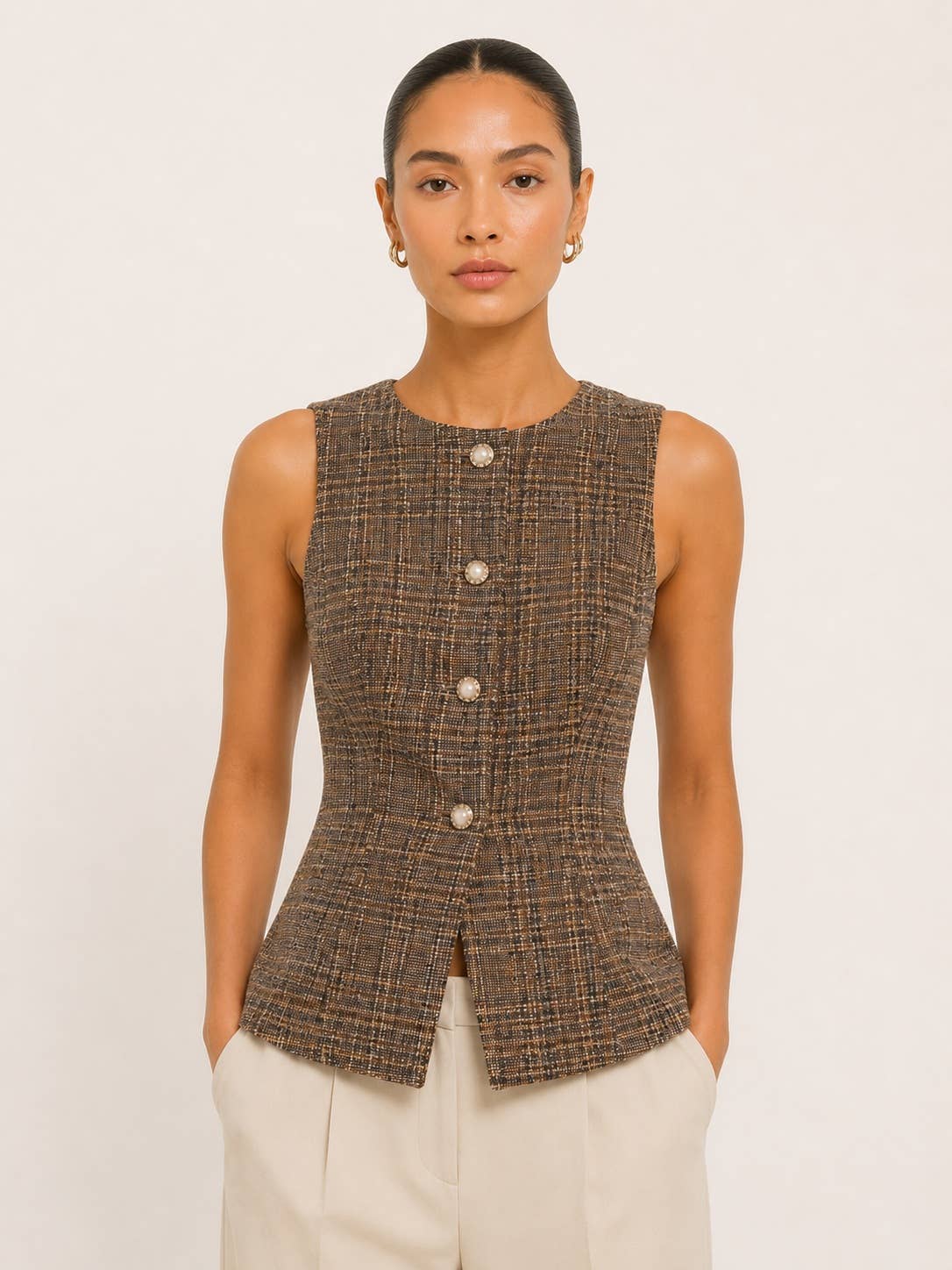 Cameron Plaid Pearl Button Vest