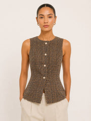 Cameron Plaid Pearl Button Vest
