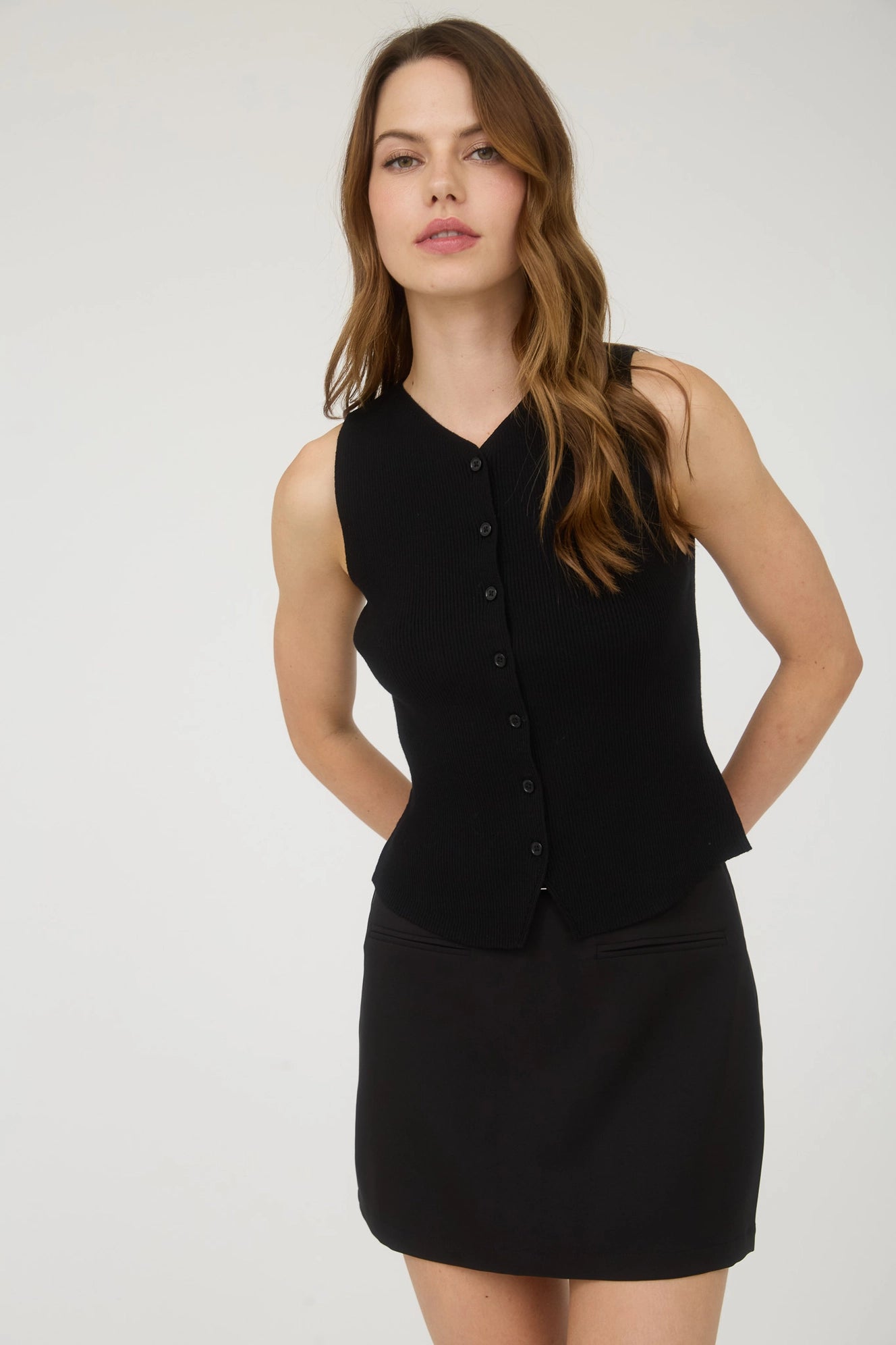 The City Knit – Split Front Vest Cardigan (Black)