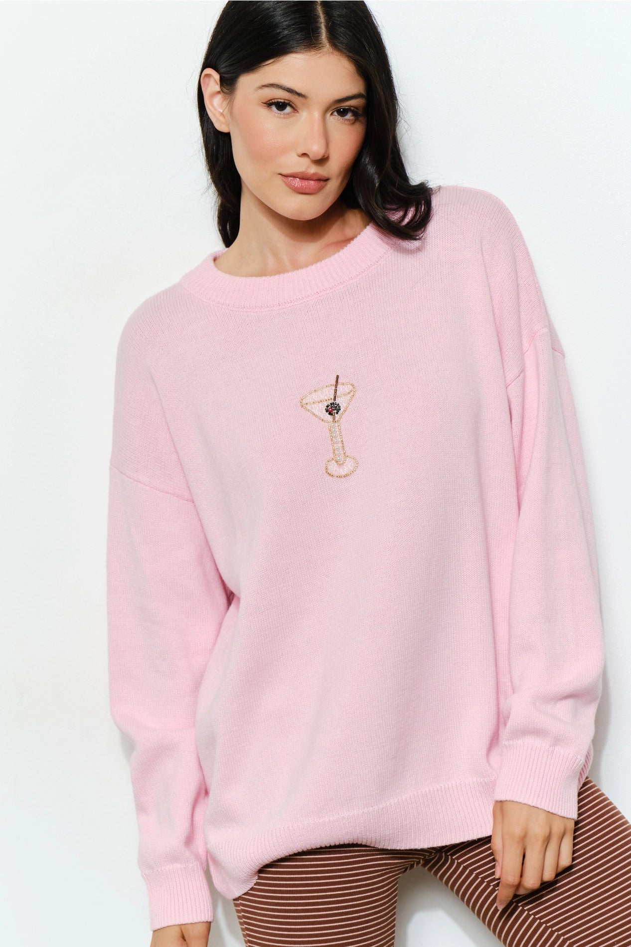 Pink Beaded Martini Sweater