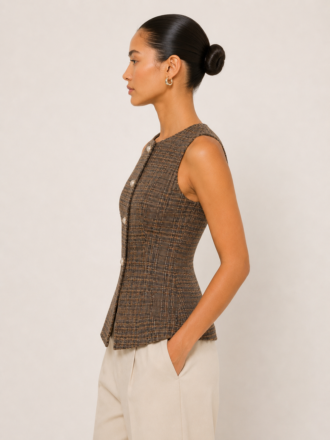 Cameron Plaid Pearl Button Vest