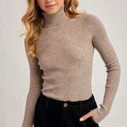 Second Skin Ribbed Turtleneck - Beige