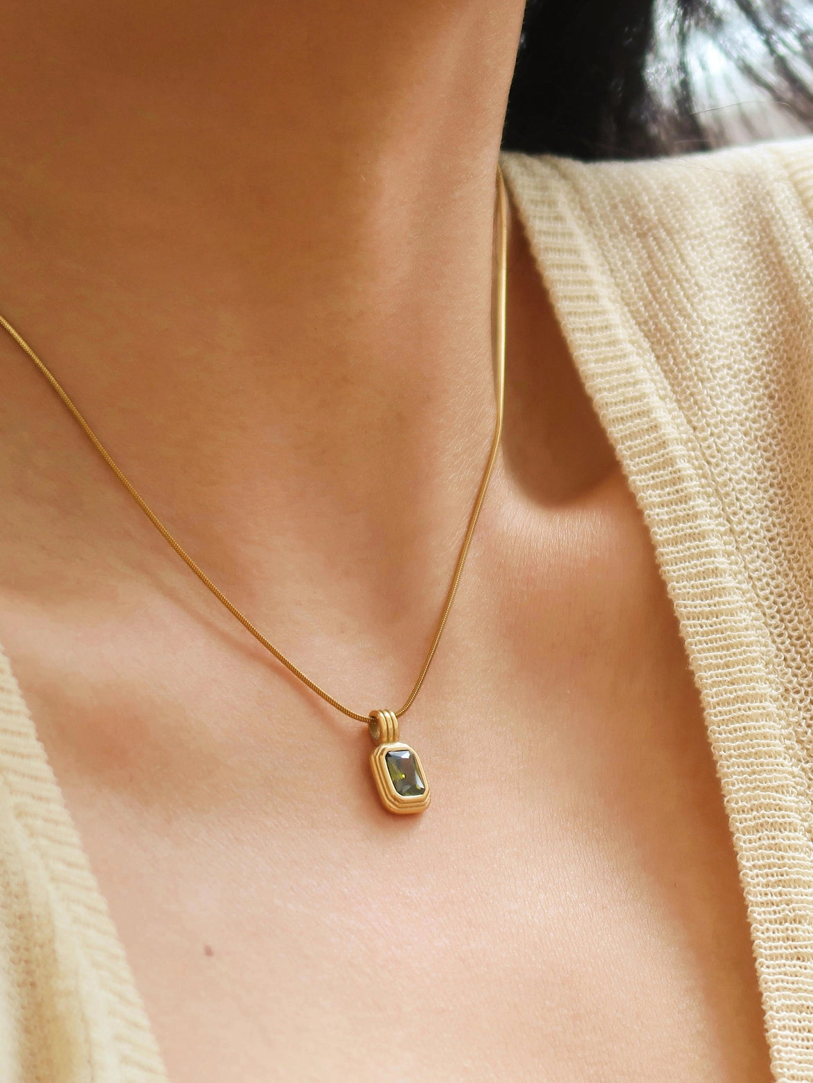 Emerald Square Pendant Necklace