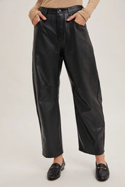 Vegan Faux Leather Barrel Pants