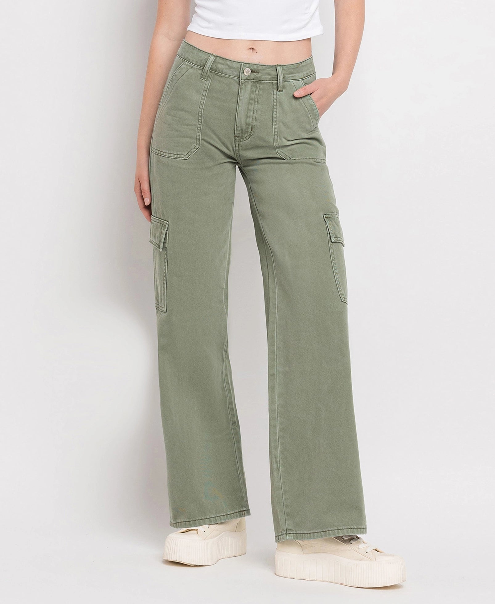 The Harper Utility Cargo Jeans - Sage