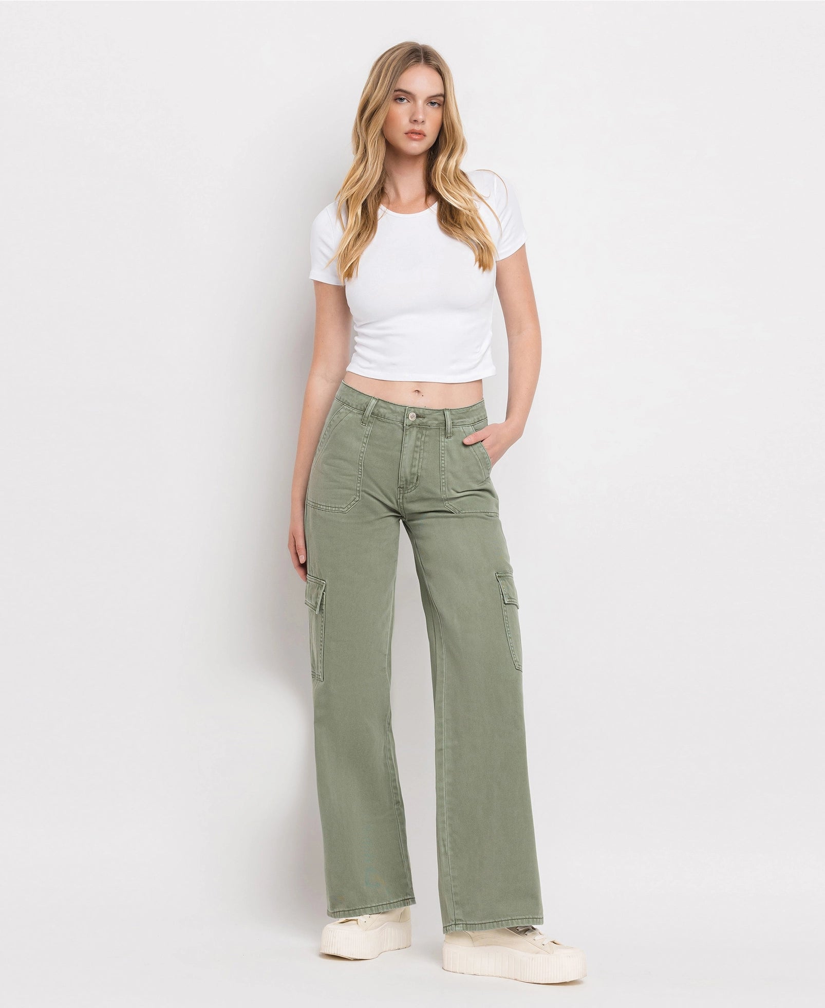 The Harper Utility Cargo Jeans - Sage