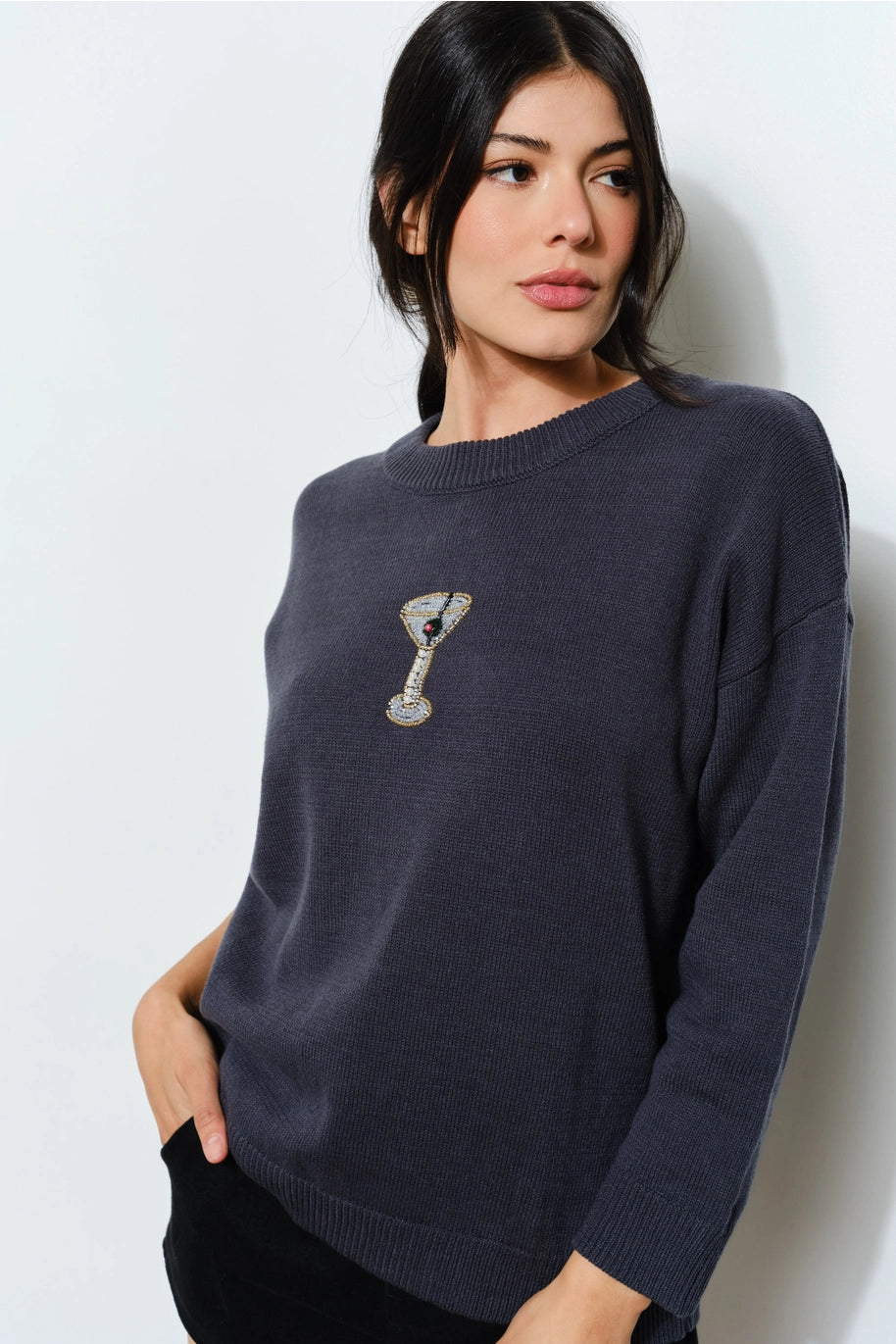 Midnight Toast Beaded Martini Sweater