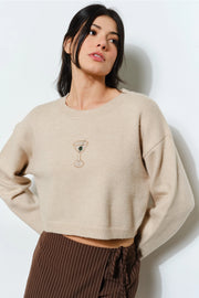 Midnight Toast Beaded Martini Sweater - Cream