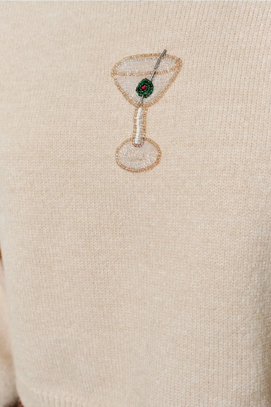 Midnight Toast Beaded Martini Sweater - Cream