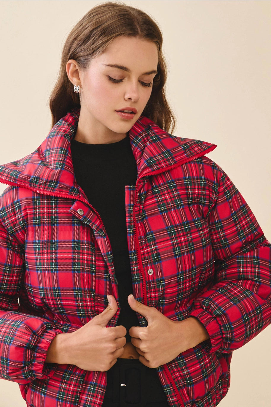 Holiday Plaid Puffer Jacket