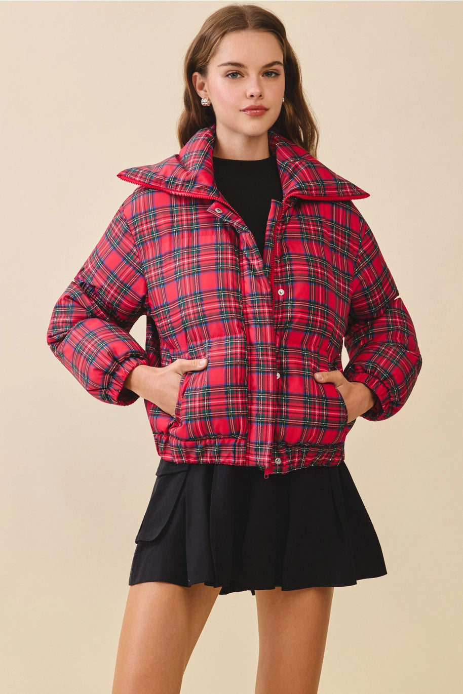 Holiday Plaid Puffer Jacket