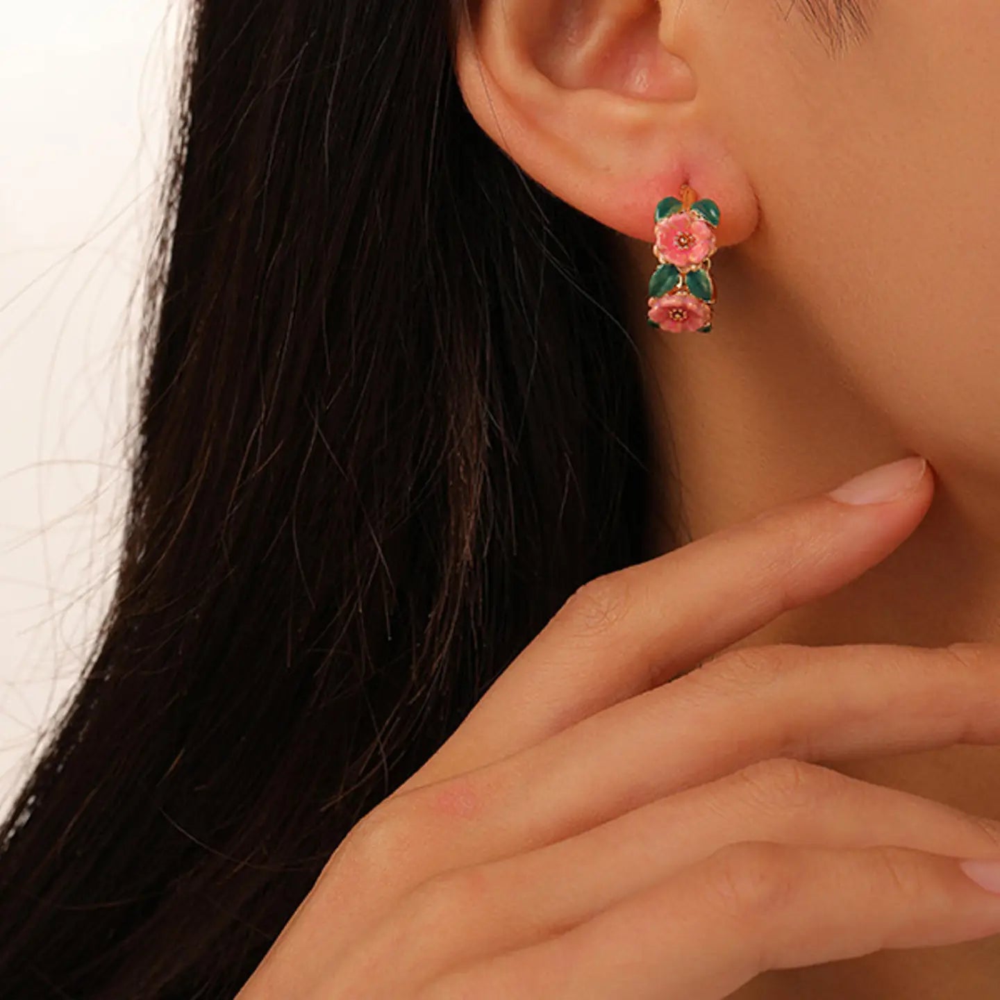 Flora Enamel C-Hoop Earrings