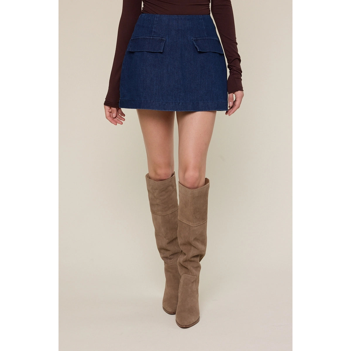 Falling Leaves Dark Denim Mini Skort