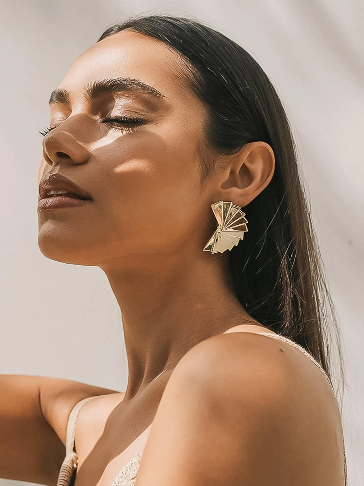 Golden Aura Folded Fan Statement Earrings