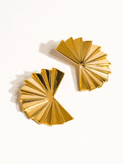 Golden Aura Folded Fan Statement Earrings
