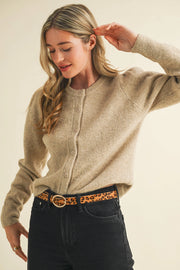 Everly Puff Sleeve Cardigan-Taupe