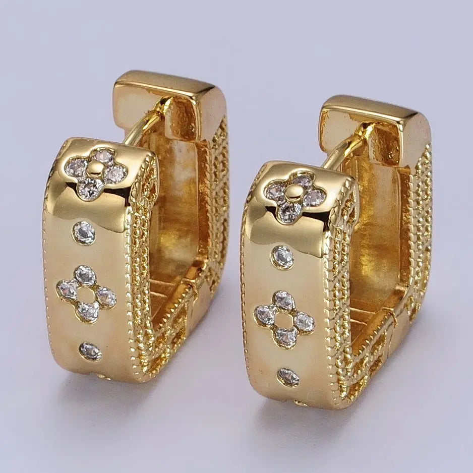 Golden Clover Huggie Hoops