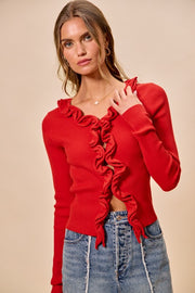Red Ruffle Cardigan
