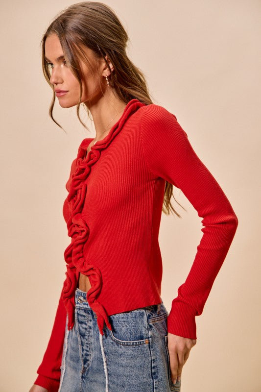 Red Ruffle Cardigan